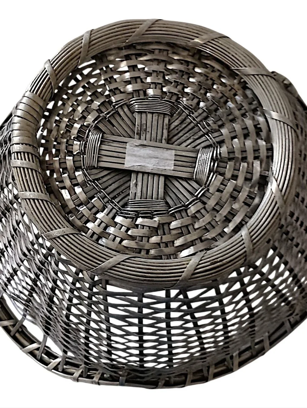 French Woven Wire Basket Vintage Silver Tone Scalloped Edge Farmhouse Country